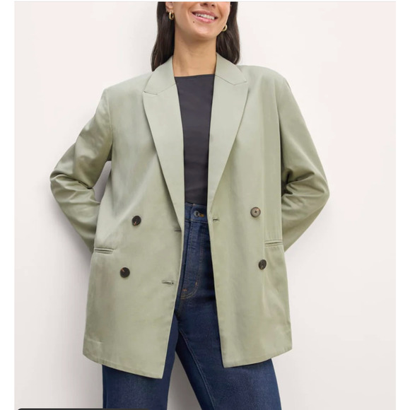 EVERLANE Double Breasted Blazer Buttersmooth Womens 14 Seagrass Green NWT - Picture 1 of 8